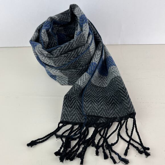 Club Room Striped Chevron 100% Silk Scarf with Fringe - Picture 1 of 4